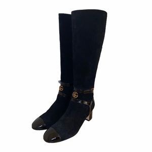 Gucci Geraldine Suede Patent Gg Knee High Boot